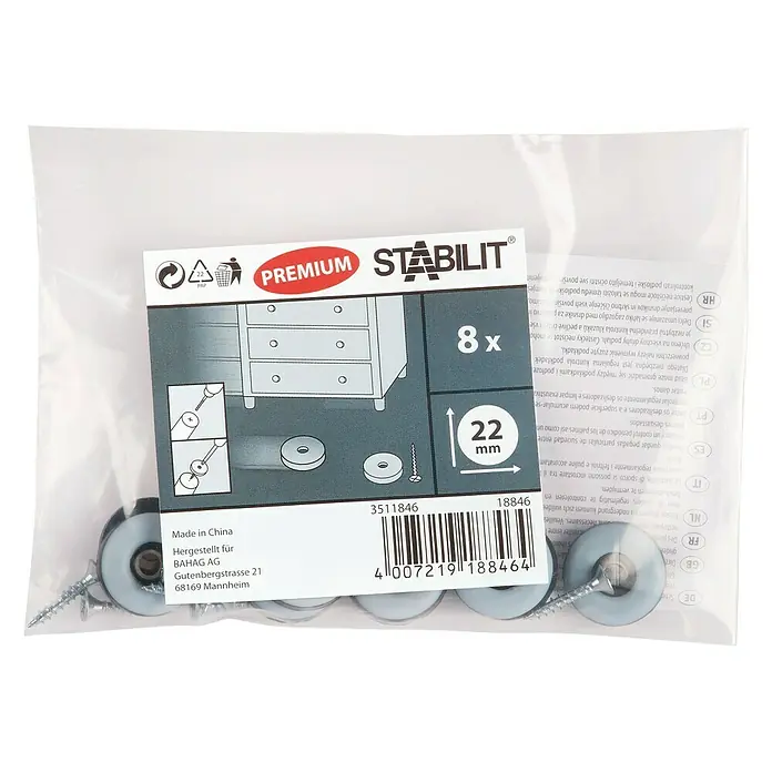 Stabilit Nogica za namještaj Easy-Glider - Promjer: 22 mm, S vijkom, 8 kom
