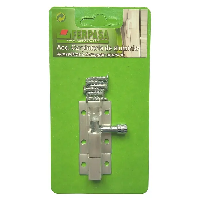 Cerrojo - Largo: 60 mm, Aluminio, Plateado