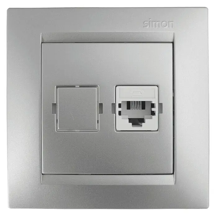 Simon 15 Toma de teléfono RJ11 - Aluminio, En pared