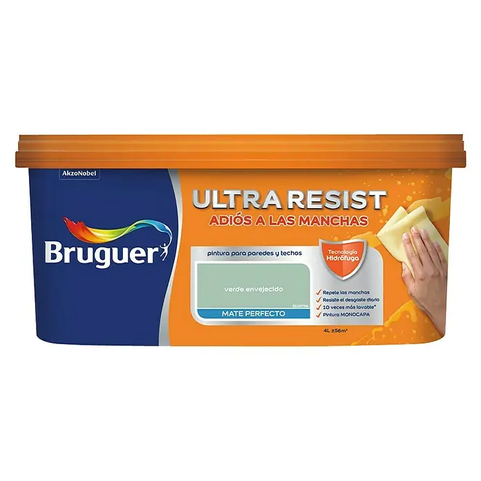 Bruguer Ultra Resist Pintura para paredes - Verde envejecido, 4 l, Mate