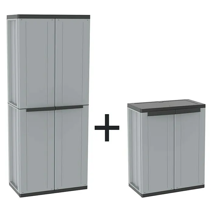 Terry JLine Armario de PVC Alto + Bajo - 2 pzs., Gris/Negro, Plástico
