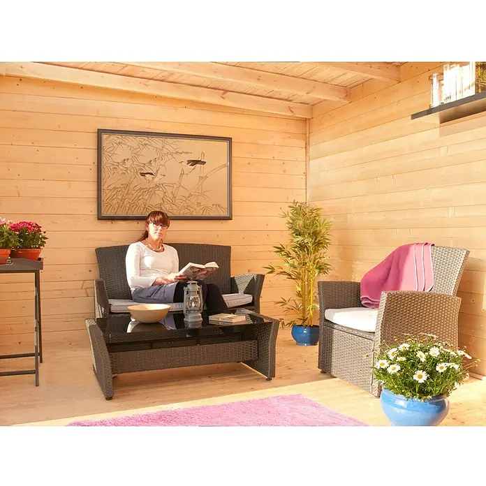 Caseta de madera Skandinavia - Espesor de pared: 44 mm - Primer plano