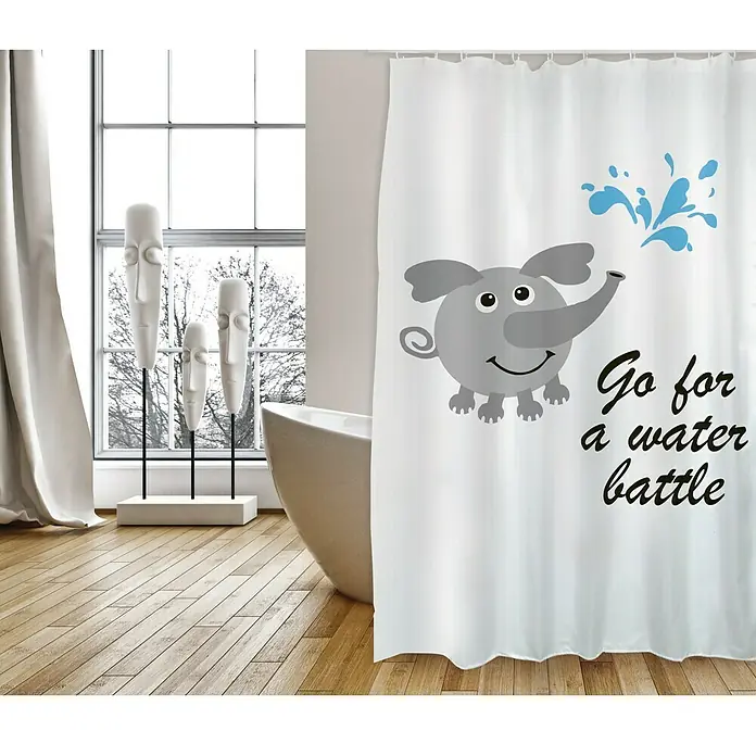Venus Cortina de baño textil Water Battle - An x Al: 180 x 200 cm, Blanco, Gris, Negro, Azul - Foto ambiente