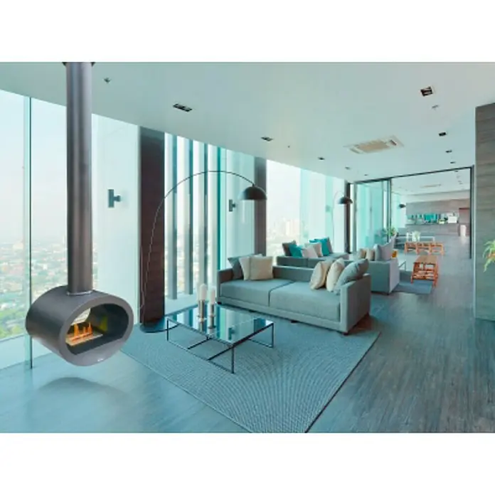 Purline Chimenea de bioetanol Syke - 650 x 400 x 1.900 mm, Nero - Foto ambiente