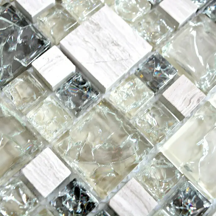 Mosaikfliese Crystal Mix XIC K1452 - 30,5 x 30,5 cm, Grau/Grün, Glänzend - Detailaufnahme