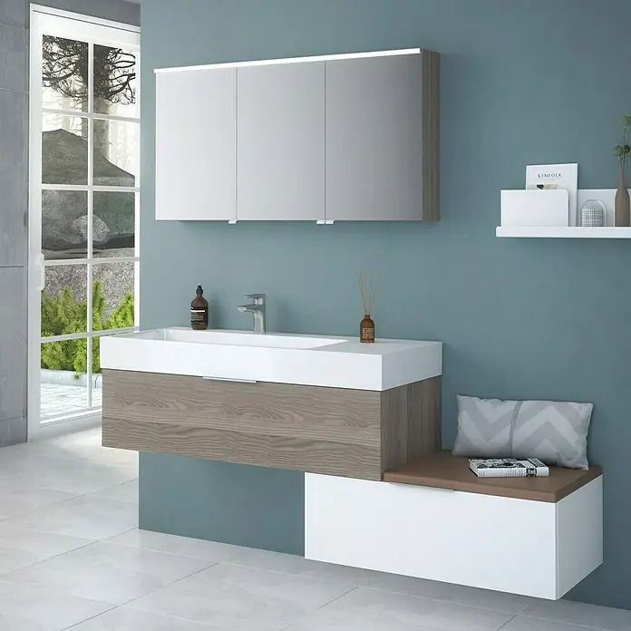 Camargue LED-Spiegelschrank Cube/Loft - B x H: 120 x 62 cm, Mit Beleuchtung, MDF, Weiß - Stimmungsaufnahme