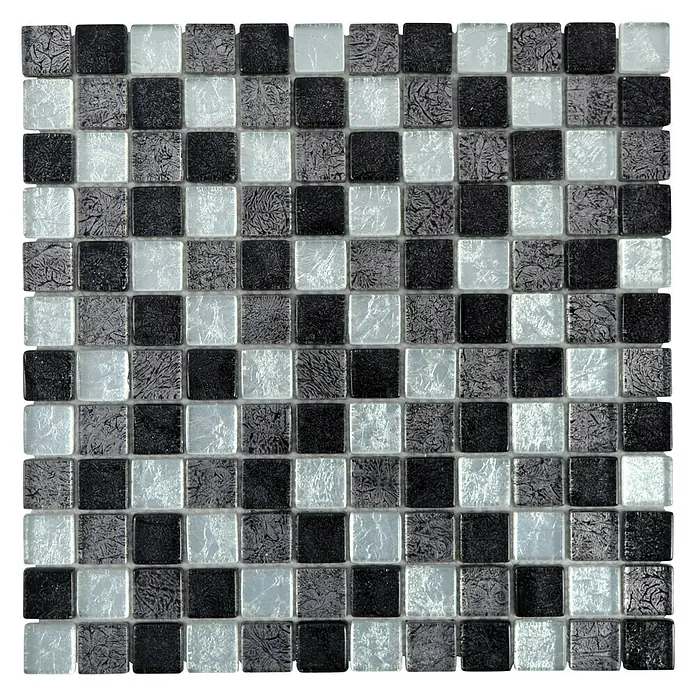Mosaikfliese Quadrat Crystal Mix CM 4BS13 - 30 x 30 cm, Schwarz/Silber, Glänzend - Ansicht von oben