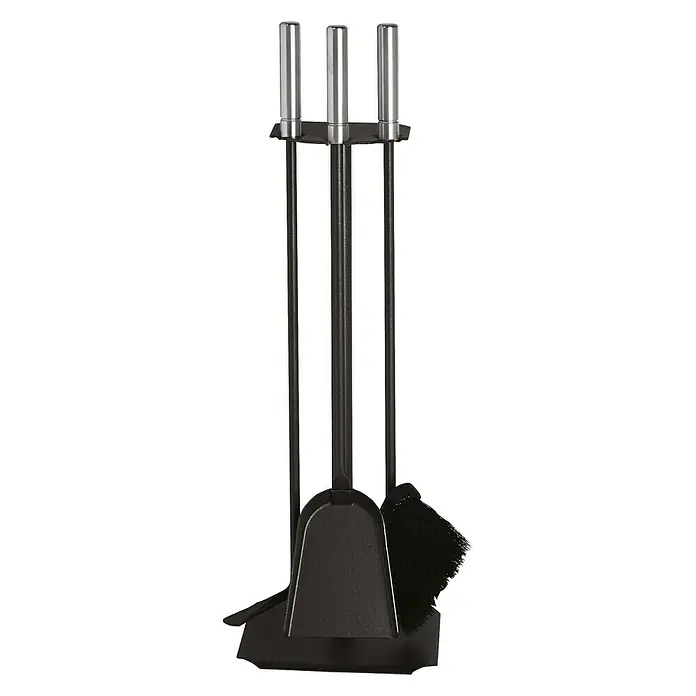 Lienbacher Kamingarnitur - 3 -tlg., Mit Edelstahlgriffen, Schwarz, Höhe: 62 cm