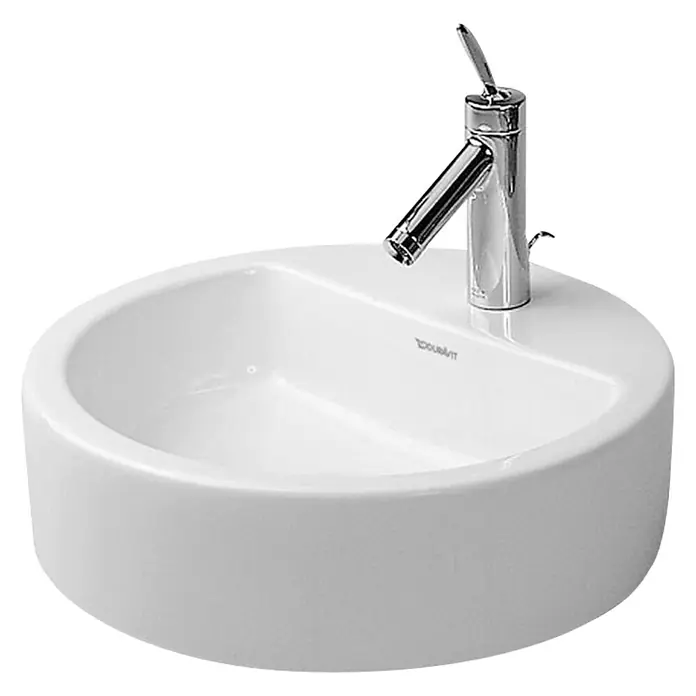 Duravit Starck 1 Waschschale - Durchmesser: 48 cm, Ohne Spezialglasur, Hahnloch: Mitte, Mit Überlauf, Weiß - Vorderansicht