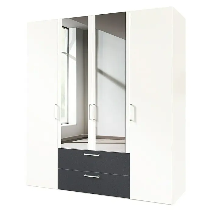Express Möbel Kleiderschrank Brooklyn - L x B x H: 58 x 200 x 216 cm, Weiß/Graphit, 2 Spiegel, Anzahl Schubladen: 2 Stk. - Linke Seitenansicht