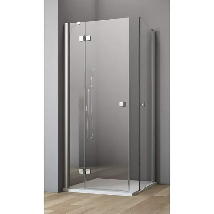 GEO Hit Eckdusche B-E310 - 100 x 90 x 202,2 cm, Beschichtet, Stärke: 6 mm, Silber - Vorderansicht