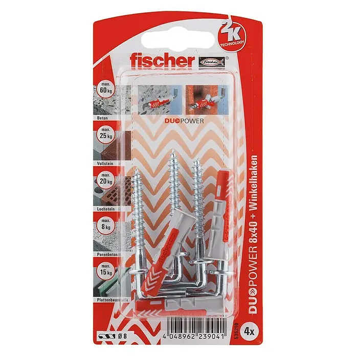 Fischer Duopower Dübel-Set 8 x 40 WH - Länge Dübel: 40 mm, 4 Stk.