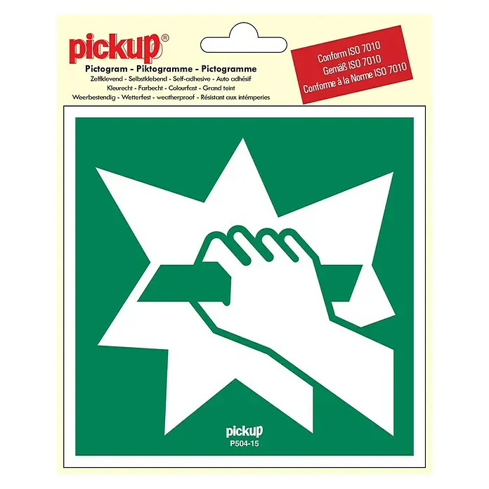 Pickup Aufkleber - L x B: 15 x 15 cm, Notausgangsvorrichtung, die nach Zerschlagen einer Scheibe zu erreichen ist