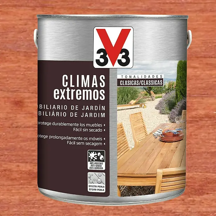 V33 Aceite para teca Climas extremos - Teca, 2,5 l, Mate