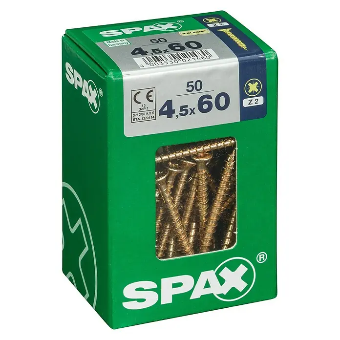 Spax Univerzalni vijak - 4,5 x 60 mm, Puni navoj, 50 kom - Pogled s lijeve strane