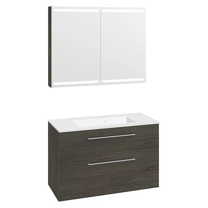 Scanbad Delta Badmöbel-Set Micca - 100 cm, 3 -tlg., Aschegrau, Matt