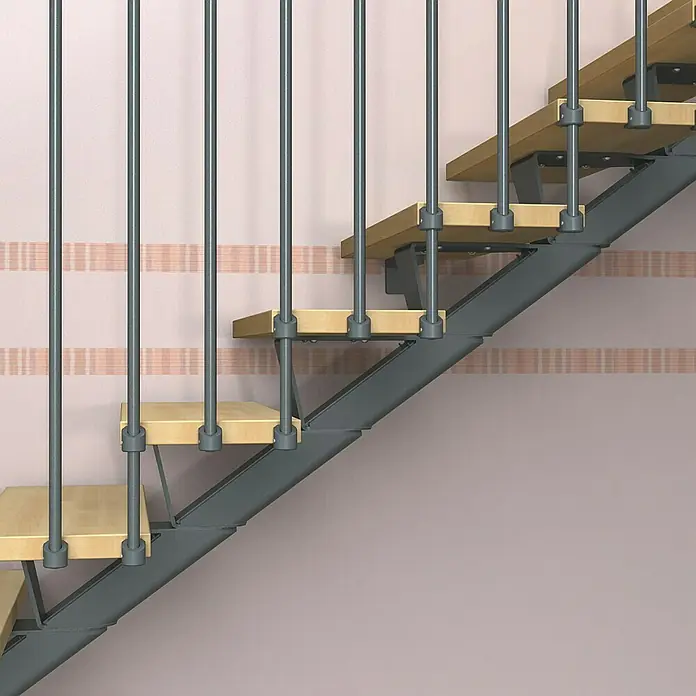 Fontanot Mittelholmtreppe Mas 030 - Breite: 85 cm, Anthrazit, 1/4-gewendelt, Farbe Stufen: Buche Natur, Geschosshöhe: 186 cm - 286 cm - Rechte Seitenansicht