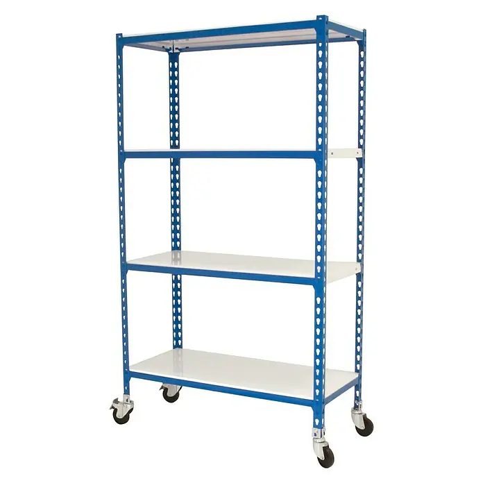 Simonrack Simonclick Estantería metálica Mobile Mini - L x An x Al: 30 x 80 x 150 cm, Capacidad de carga: 180 kg/balda, Número de baldas: 4 ud., Azul