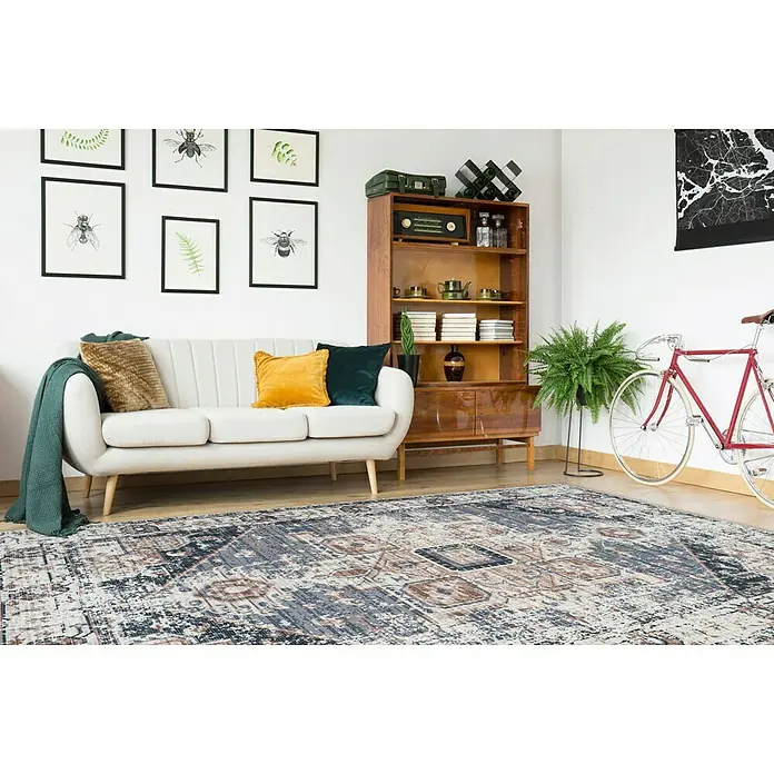 Kayoom Kurzflorteppich Indiana - Grau/Braun, 170 x 120 cm, 100 % Baumwolle - Stimmungsaufnahme