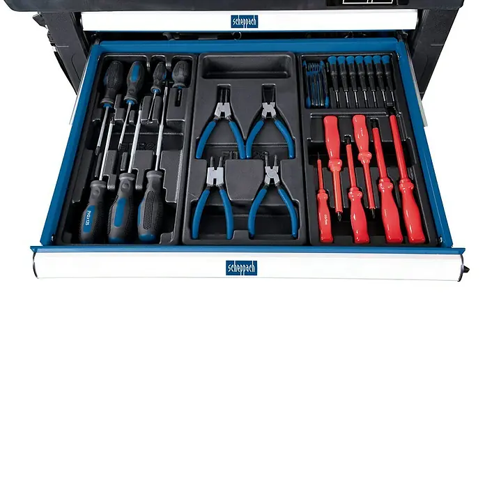 Scheppach Werkstattwagen TW1000 - L x B x H: 77 x 46 x 97 cm, Stahl, Blau, Schwarz, 263 -tlg.