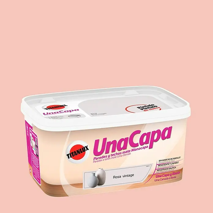 Titanlux Una Capa Pintura para paredes - Vintage Rosa, 4 l, Mate