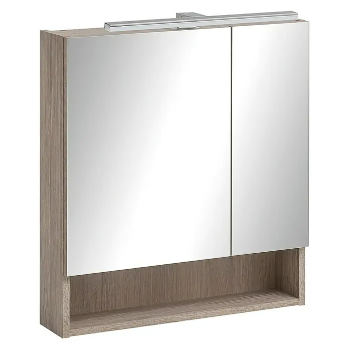 Camargue Polar Spiegelschrank - B x H: 60 x 69 cm, Mit Beleuchtung, Spanplatte, Eiche - Linke Seitenansicht