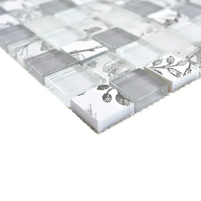 Mosaikfliese Quadrat Crystal XCM JT12 - 29,8 x 29,8 cm, Grau, Glänzend - Detailaufnahme