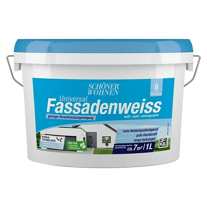 SCHÖNER WOHNEN-Farbe Fassadenfarbe Universal Fassadenweiß - Weiß, 1 l, Matt - Vorderansicht