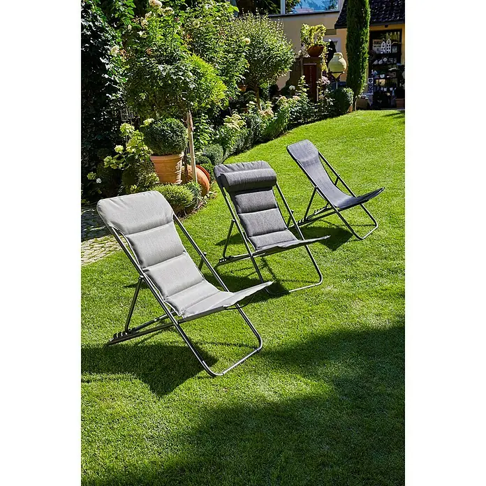 Sunfun Garten-Liegestuhl - L x B: 140 x 70 cm, Textilen, Hellgrau, Klappbar