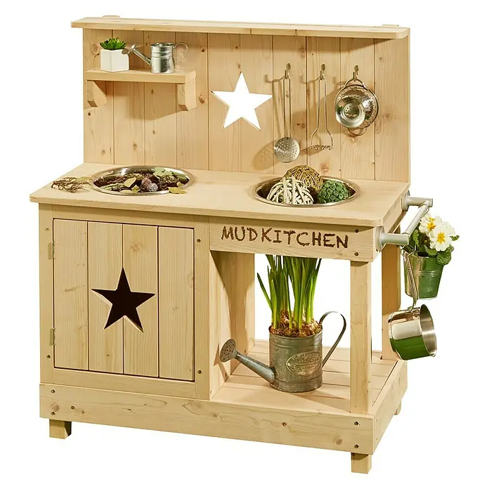 Muddy Buddy Matschküche Adventurer Star - L x B x H: 80 x 40 x 90 cm, Zypresse, Natur - Vorderansicht