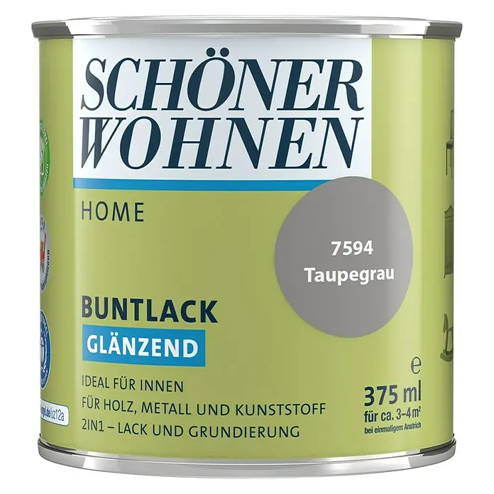 SCHÖNER WOHNEN-Farbe Home Buntlack - Taupegrau, 375 ml, Glänzend - Vorderansicht
