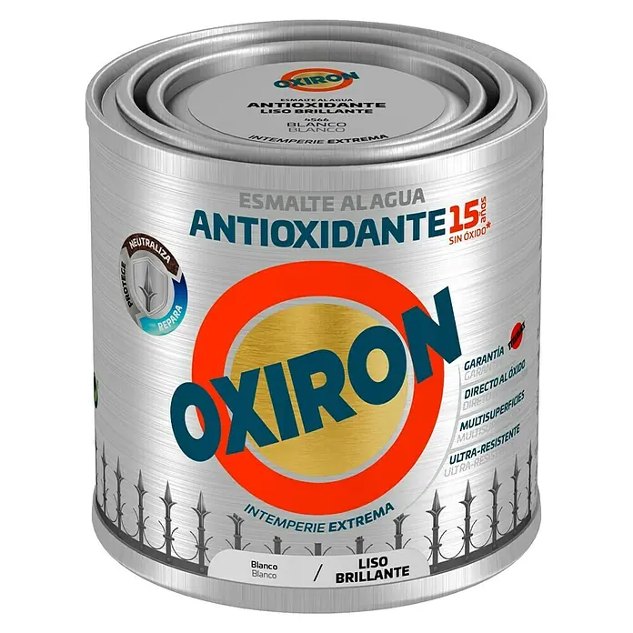Oxiron Esmalte para metal - Blanco, 250 ml, Brillante, Base al agua