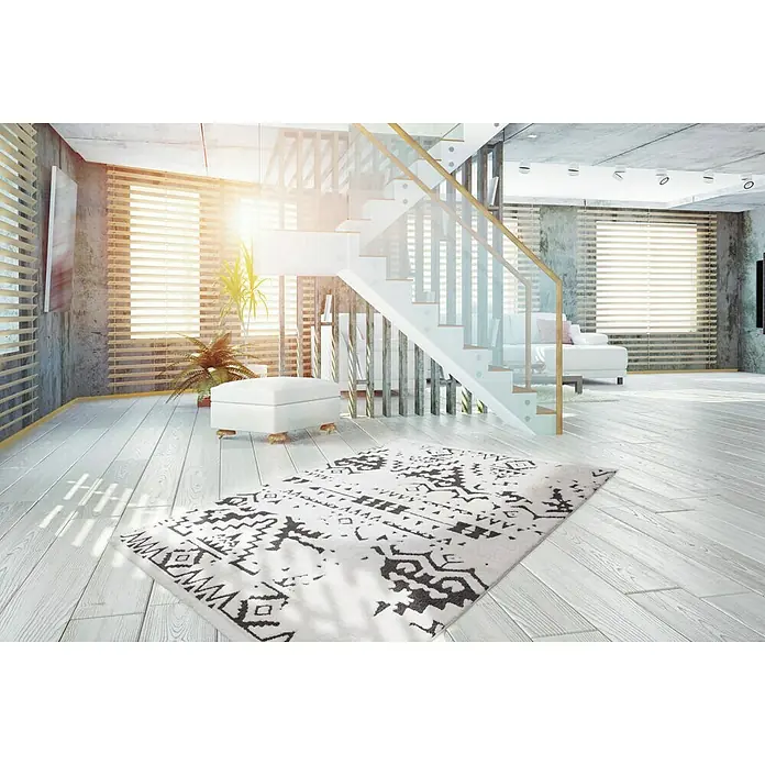 Kayoom Hochflorteppich Agadir - Schwarz/Weiß, 230 x 160 cm, 100% Polypropylen - Stimmungsaufnahme