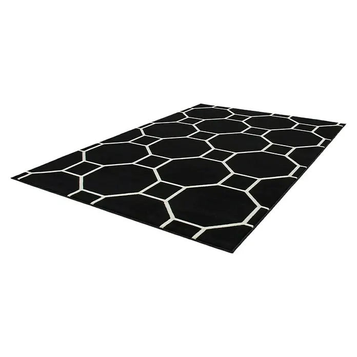 Kayoom Kurzflorteppich Lina 100 - Schwarz, 290 x 200 cm, 100 % Polypropylen - Linke Seitenansicht