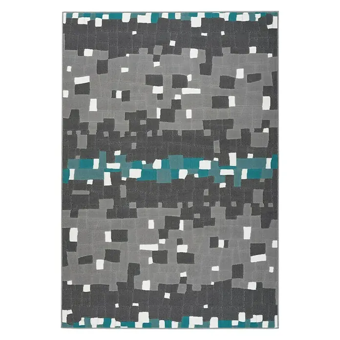 Kayoom Kurzflorteppich Vancouver 210 - Grau/Türkis, 170 x 120 cm, 100 % Polypropylen - Ansicht von oben