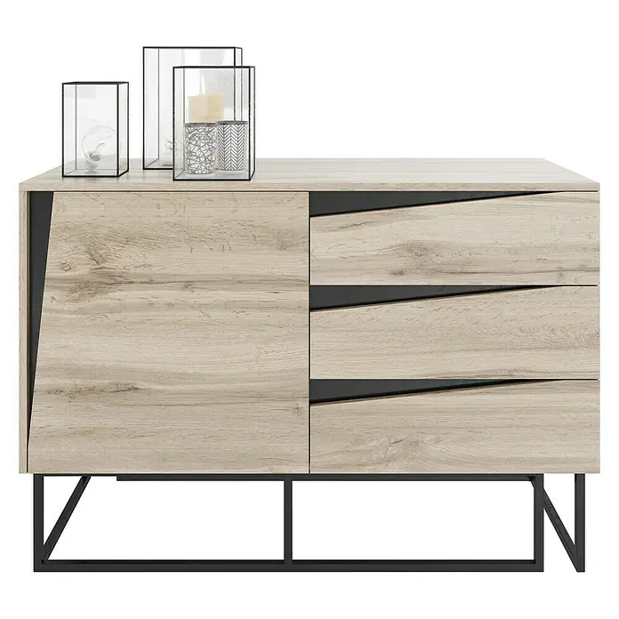 Phönix Carv Kommode - L x B x H: 45 x 110 x 75 cm, Wild Oak, Anzahl Schubladen: 3 Stk. - Vorderansicht