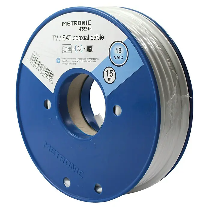 Metronic Cable coaxial TV / SAT - Largo: 15 m, Blanco