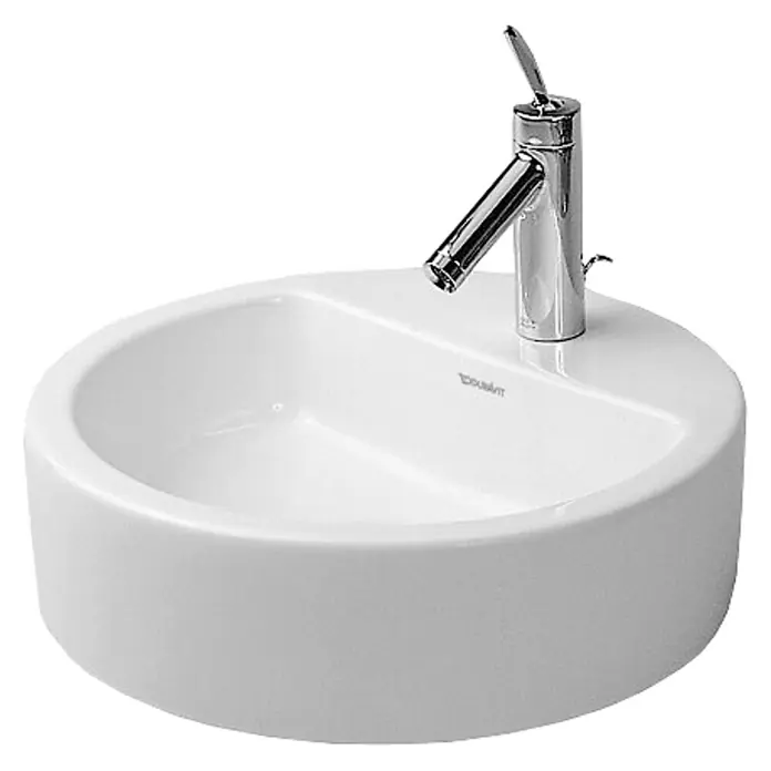 Duravit Starck 1 Waschschale - Durchmesser: 48 cm, Mit schmutzabweisender Glasur, Hahnloch: Mitte, Mit Überlauf, Weiß - Vorderansicht