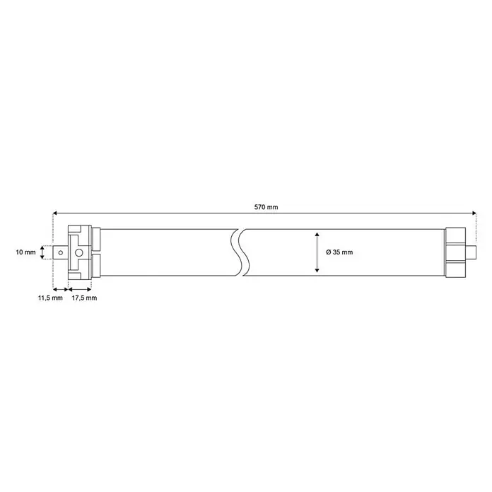 Schellenberg Funk-Rohrmotor Premium 10 Mini - Max. Rollladenfläche: 6 m² bei Kunststoffrollläden, Einbaulänge: 570 mm, Zugkraft: 25 kg - Skizze