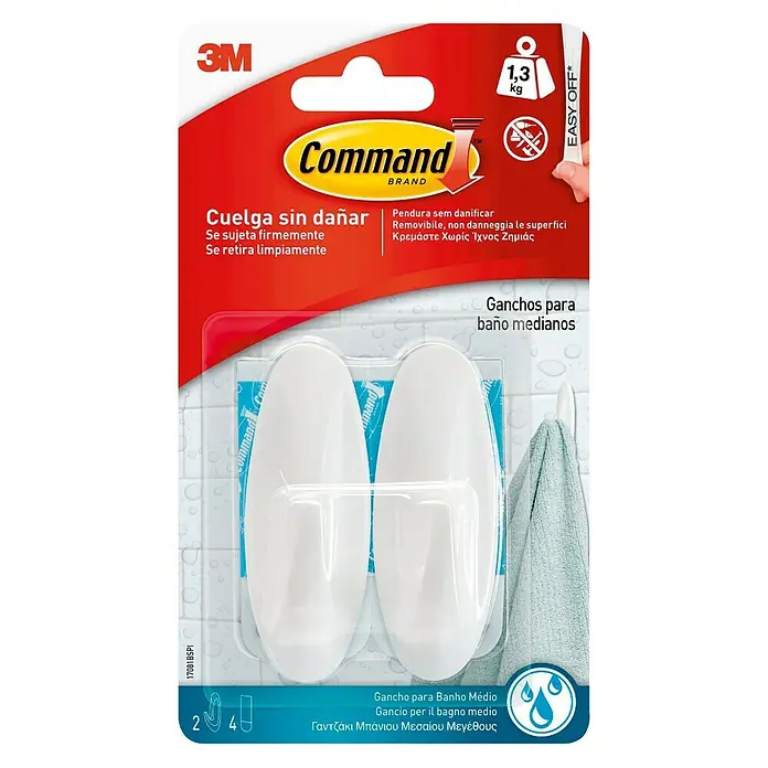 3M Command Colgador adhesivo 17081B - 2 ud., Plástico, Blanco