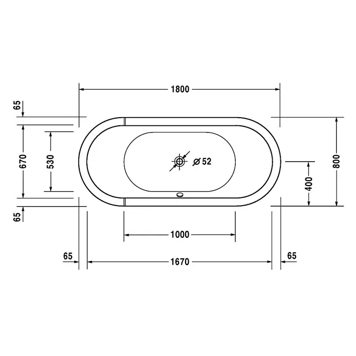 Duravit Starck 1 Freistehende Badewanne - 180 x 80 cm, Sanitäracryl, Weiß - Vorderansicht