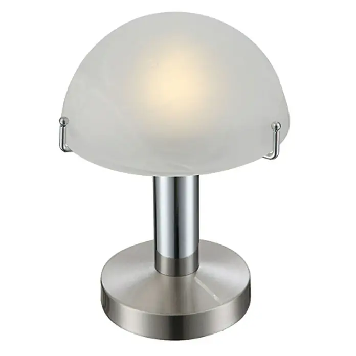 Globo Lámpara de sobremesa LED - 3 W, Níquel mate, Cromo, Blanco, Alabastro, Blanco cálido - Vista frontal