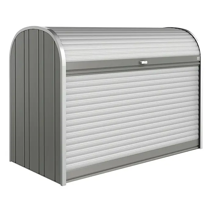Biohort Garten-Aufbewahrungsbox StoreMax 190 - Quarzgrau, 190 x 97 x 136 cm, Stahl - Linke Seitenansicht