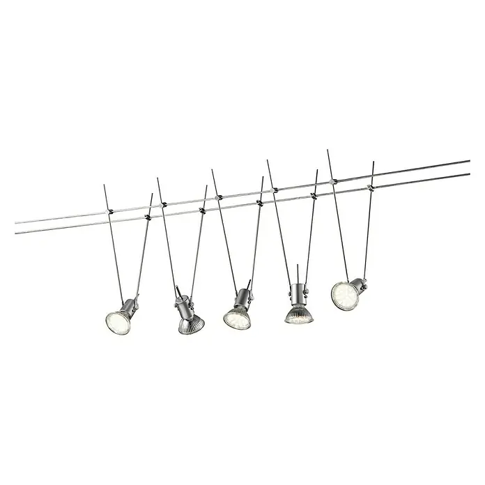 Reality Leuchten LED-Spannseilsystem Basic - 5 x 3 W, Warmweiß, Länge: 500 cm, Chrom, Nickel matt - Ansicht von unten
