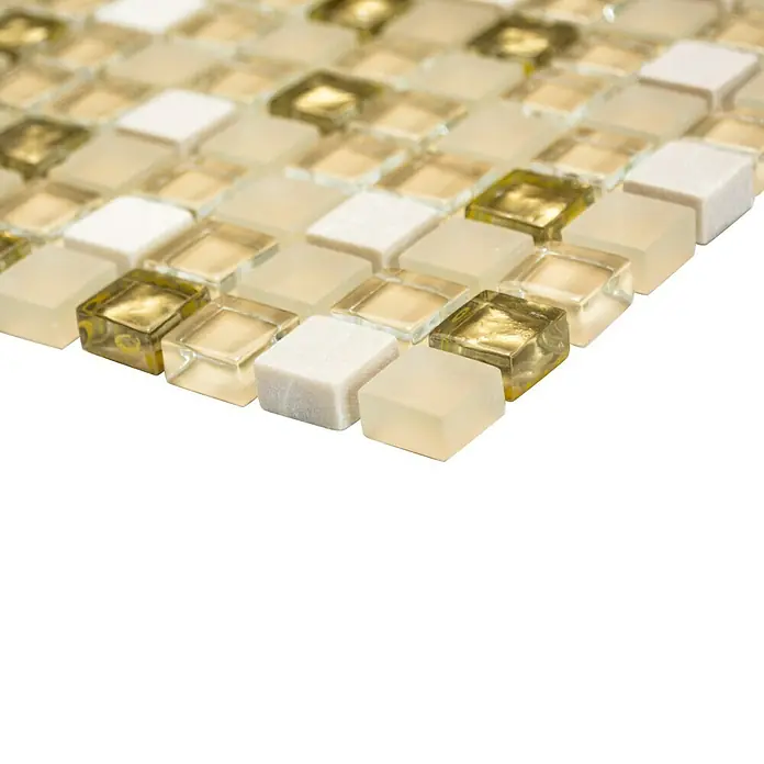 Mosaikfliese Quadrat Crystal Mix XCM M910 - 30,5 x 32,2 cm, Weiß, Glänzend - Vorderansicht