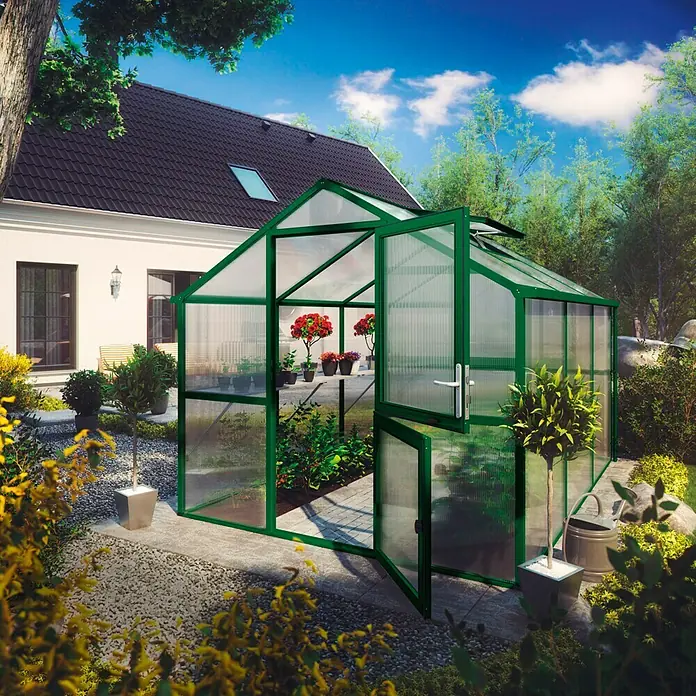 KGT Gewächshaus Tulpe III - Polycarbonat, Glasstärke: 16 mm, Moosgrün