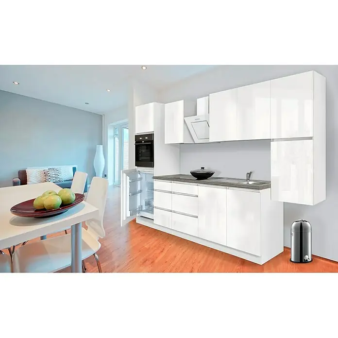 Respekta Premium Küchenzeile GLRP320HWW - Breite: 320 cm, Mit Elektrogeräten, Weiß Hochglanz