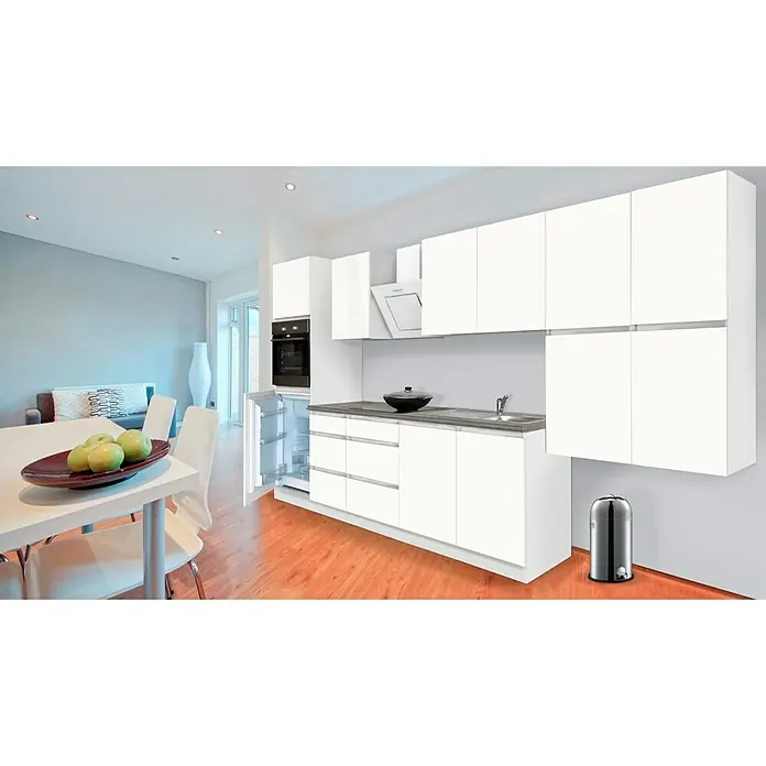 Respekta Premium Küchenzeile GLRP370HWWM - Breite: 370 cm, Mit Elektrogeräten, Weiß matt
