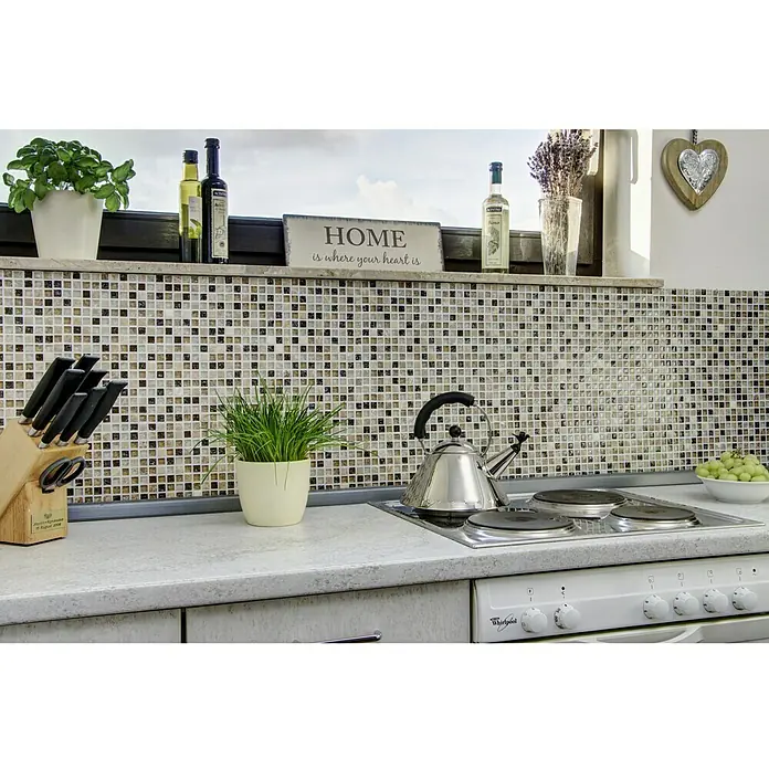 Mosaikfliese Quadrat Crystal Mix XIC 1053 - 30,5 x 30,5 cm, Hellbraun, Glänzend - Anwendungsbeispiel