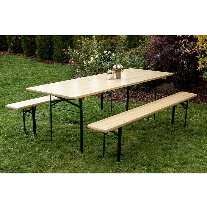 Bierzeltgarnitur - 3 -tlg., L x B x H: 220 x 70 x 75 cm, Natur, Grün